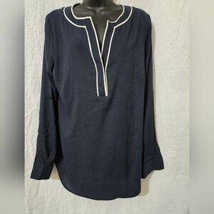 Ann Taylor Dark Blue Tunic with Light Trim